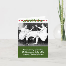 女性おもしろいがワインのクリスマスを飲む シーズンカード