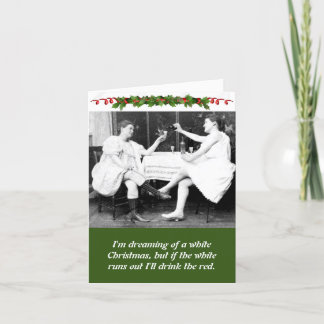 女性おもしろいがワインのクリスマスを飲む シーズンカード