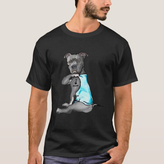 女性おもしろいギフト犬ピットブル私は母タトゥーギ大好き Tシャツ (正面)
