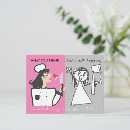 女性おもしろいシェフファンタジーパーソナライズされたレシピカード ポストカード (スタンド正面)