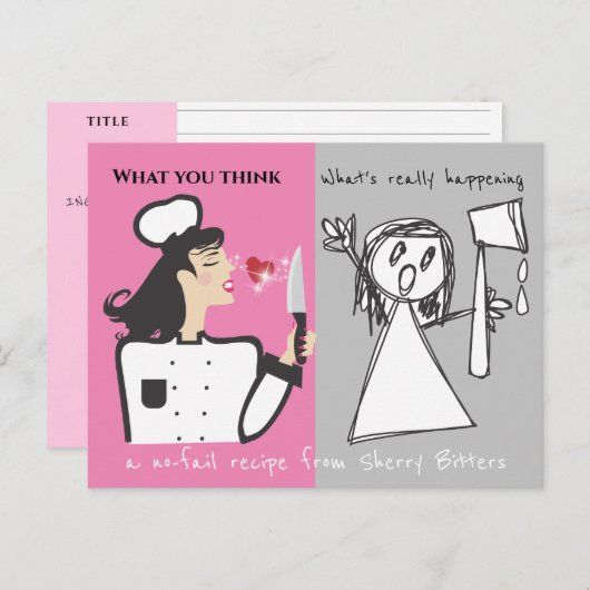 女性おもしろいシェフファンタジーパーソナライズされたレシピカード ポストカード (正面/裏面)