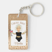 女性おもしろい漫画グレイヘアクルーズトロピカル キーホルダー (裏面)