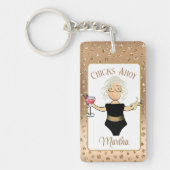 女性おもしろい漫画グレイヘアクルーズトロピカル キーホルダー (正面)