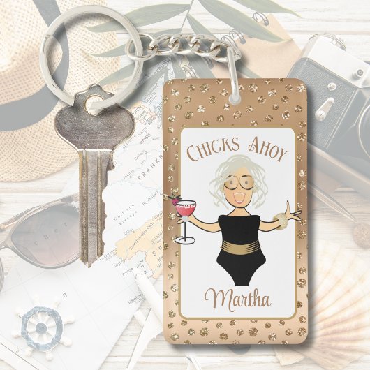 女性おもしろい漫画グレイヘアクルーズトロピカル キーホルダー