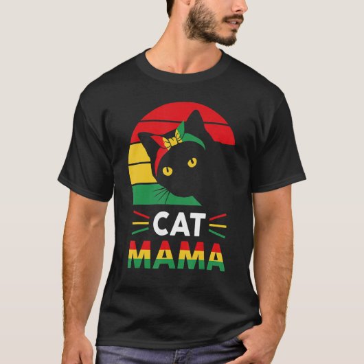 女性おもしろい猫ママブラック歴史月女性モ Tシャツ (正面)