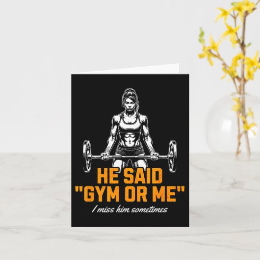 女性おもしろい重量挙げボディビルことわざ勾配 カード (黄色い花)