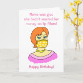 女性おもしろい顔マスクリップフィラー誕生日 カード (黄色い花)