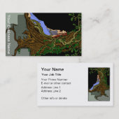 女性およびオークの木の着色されたクラシックなイラストレーション 名刺 (正面/裏面)