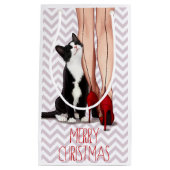 女性およびタキシード猫 スモールペーパーバッグ (正面)