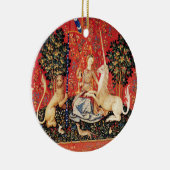 女性およびユニコーンのライオン、ファンタジーの花、動物 セラミックオーナメント (右)