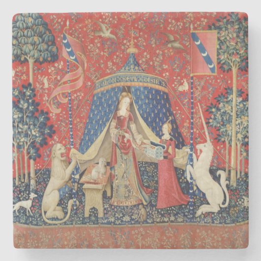 女性およびユニコーン: 「私の欲求だけ」2に ストーンコースター (正面)