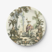 女性および動物が付いているアジア庭 ペーパープレート (正面)