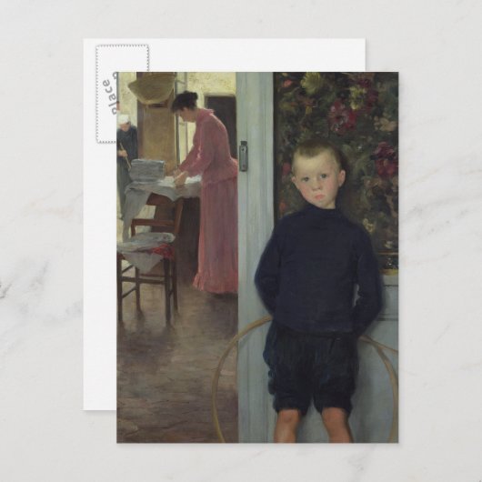 女性および子供を持つインテリア ポストカード (正面/裏面)