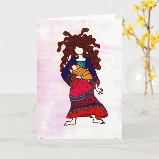 女性および子供 カード (黄色い花)