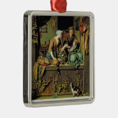 女性および魚の行商人1713年(パネルの油) メタルオーナメント (右)