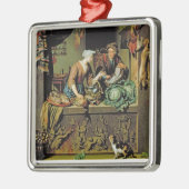 女性および魚の行商人1713年(パネルの油) メタルオーナメント (左)