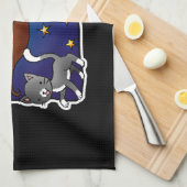 女性および2匹の猫 キッチンタオル (四つ折り)