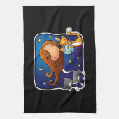 女性および2匹の猫 キッチンタオル (縦)