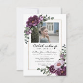 女性お祝い（フォトパープル） 招待状 (正面)