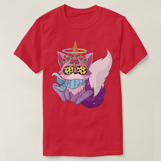 女性かわいいキツネの水染め色コールドスカーフleo tシャツ (デザイン正面)