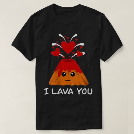女性かわいい溶岩の日の火山ラブカップルのバレンタイン Tシャツ (デザイン正面)