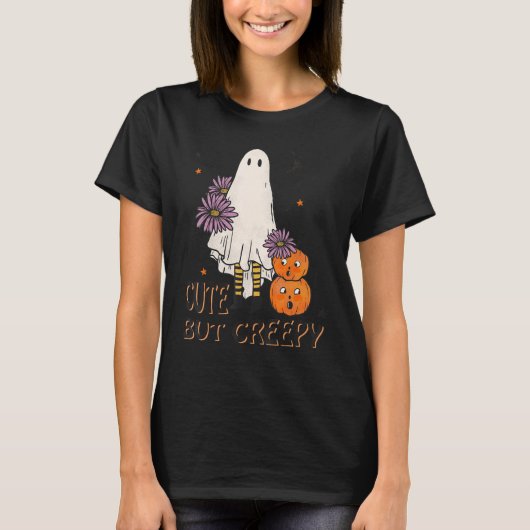 女性かわいい秋ハロウィーンパンプキ不気味ンスパイスビブ Tシャツ (正面)