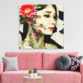 女性かわいらしアートコラージュ キャンバスプリント