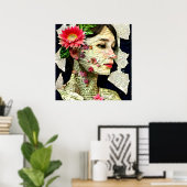 女性かわいらしアートコラージュ ポスター (ホームオフィス)