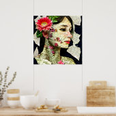 女性かわいらしアートコラージュ ポスター (キッチン)