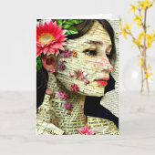 女性かわいらしアートコラージュ |考えの概要 カード (黄色い花)