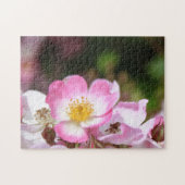 女性かわいらし向けピンクの野生バラ花 ジグソーパズル (横)