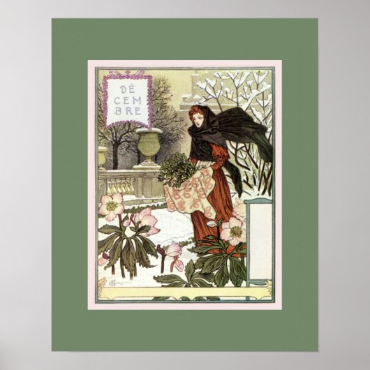 女性かわいらし庭師クラシックスフランスのイス美術 ポスター (正面)