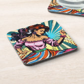 女性かわいらし踊りサルサアポップ・アートのート コースター (左側)