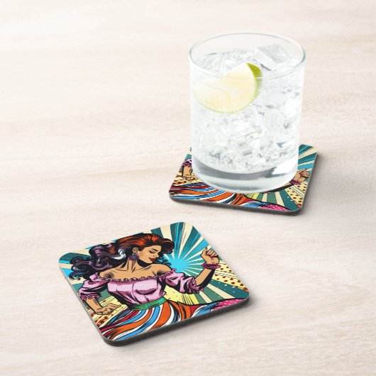 女性かわいらし踊りサルサアポップ・アートのート コースター (右側)