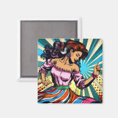 女性かわいらし踊りサルサアポップ・アートのート マグネット (正面/裏面)