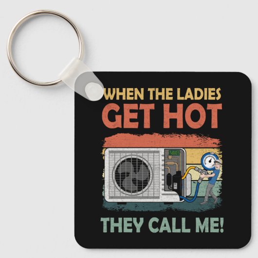 女性がおもしろい熱くなるとHvacを修復する キーホルダー (正面)