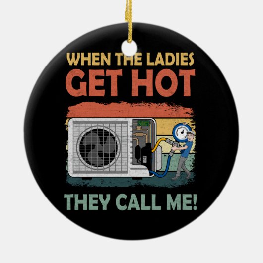 女性がおもしろい熱くなるとHvacを修復する セラミックオーナメント (裏面)