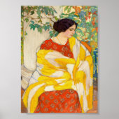 女性がイエローショールを着てヴィンテージポートレート ポスター (正面)
