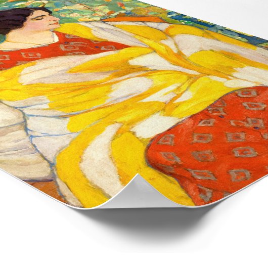 女性がイエローショールを着てヴィンテージポートレート ポスター (角)