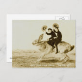 女性がウサギに乗るファンタジーヴィンテージ ポストカード (正面/裏面)