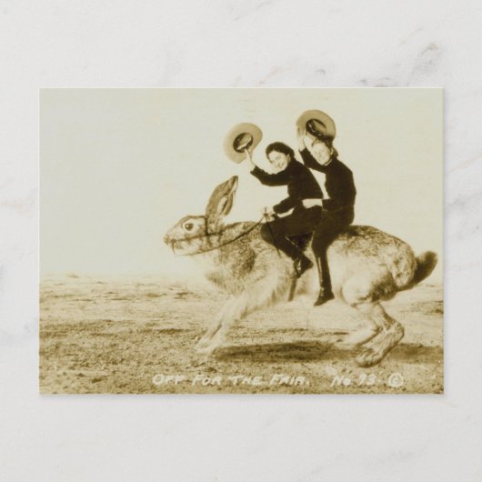 女性がウサギに乗るファンタジーヴィンテージ ポストカード (正面)