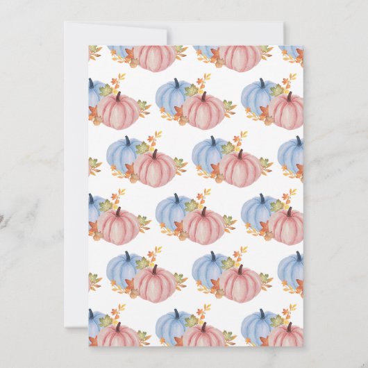 女性がカボチャの赤ちゃんシャワーを明らかにする 招待状 (裏面)