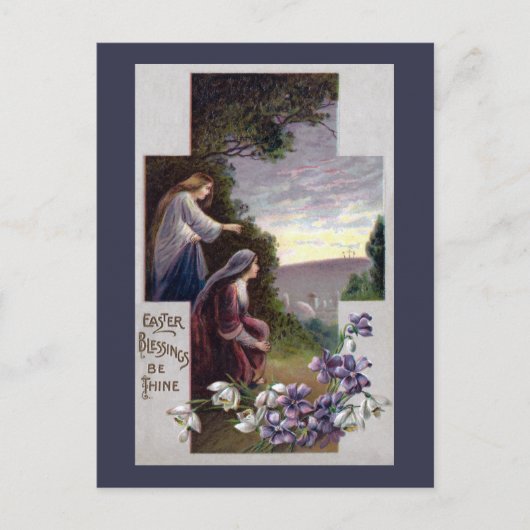 女性がカルバリーに3つの十字を見る ポストカード (正面)