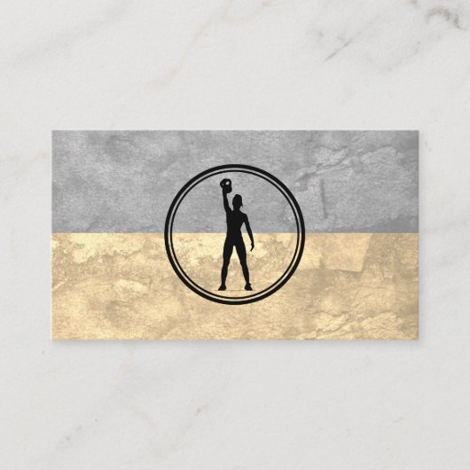 女性がケトルベルの重さを持ち上げる | フィットネス 名刺 (正面)