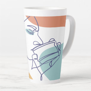 女性がコーヒーを飲むラインアートスケッチのポスター カフェラテマグ