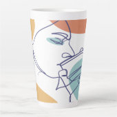 女性がコーヒーを飲むラインアートスケッチのポスター カフェラテマグ (正面)