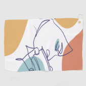 女性がコーヒーを飲むラインアートスケッチのポスター ゴルフタオル (横)