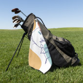 女性がコーヒーを飲むラインアートスケッチのポスター ゴルフタオル (グリーン)