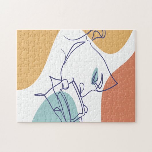 女性がコーヒーを飲むラインアートスケッチのポスター ジグソーパズル (横)
