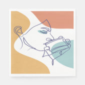 女性がコーヒーを飲むラインアートスケッチのポスター スタンダードランチョンナプキン (正面)